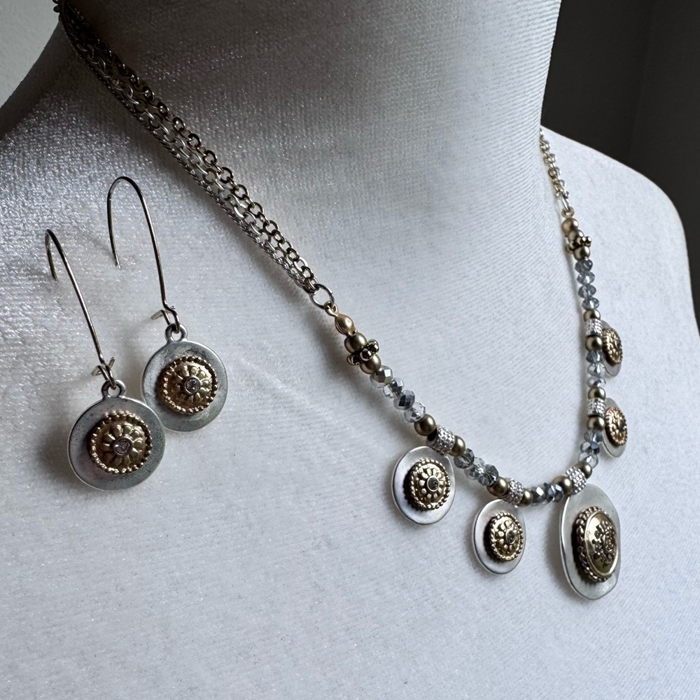 Chico’s Silver and Gold Necklace and Earring Set - Picture 2 of 5